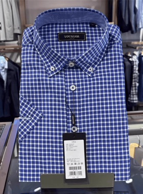 雅戈尔专柜正品 男士夏款衬衣短袖商务休闲免烫衬衫170518FKA