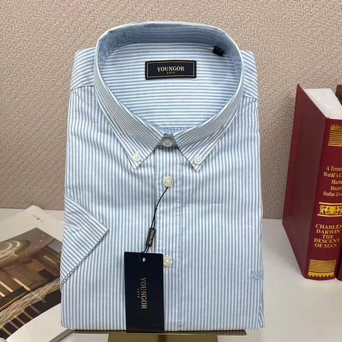 雅戈尔男士夏季纯棉条纹短袖衬衫