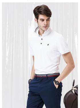 雅戈尔旗下HSM短袖T恤男上衣棉弹白色翻领休闲POLO衫54278BAA