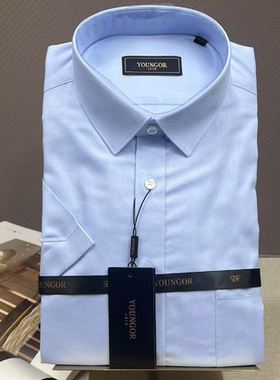 专柜720 雅戈尔蓝色衬衣男士商务夏季短袖全棉免烫衬衫DP10171IFA
