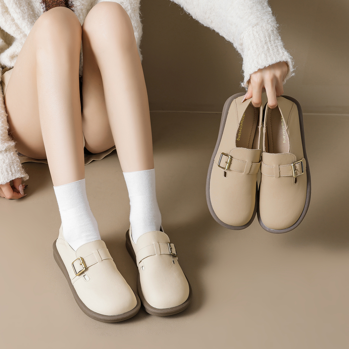 法式复古小皮鞋勃肯鞋女乐福鞋