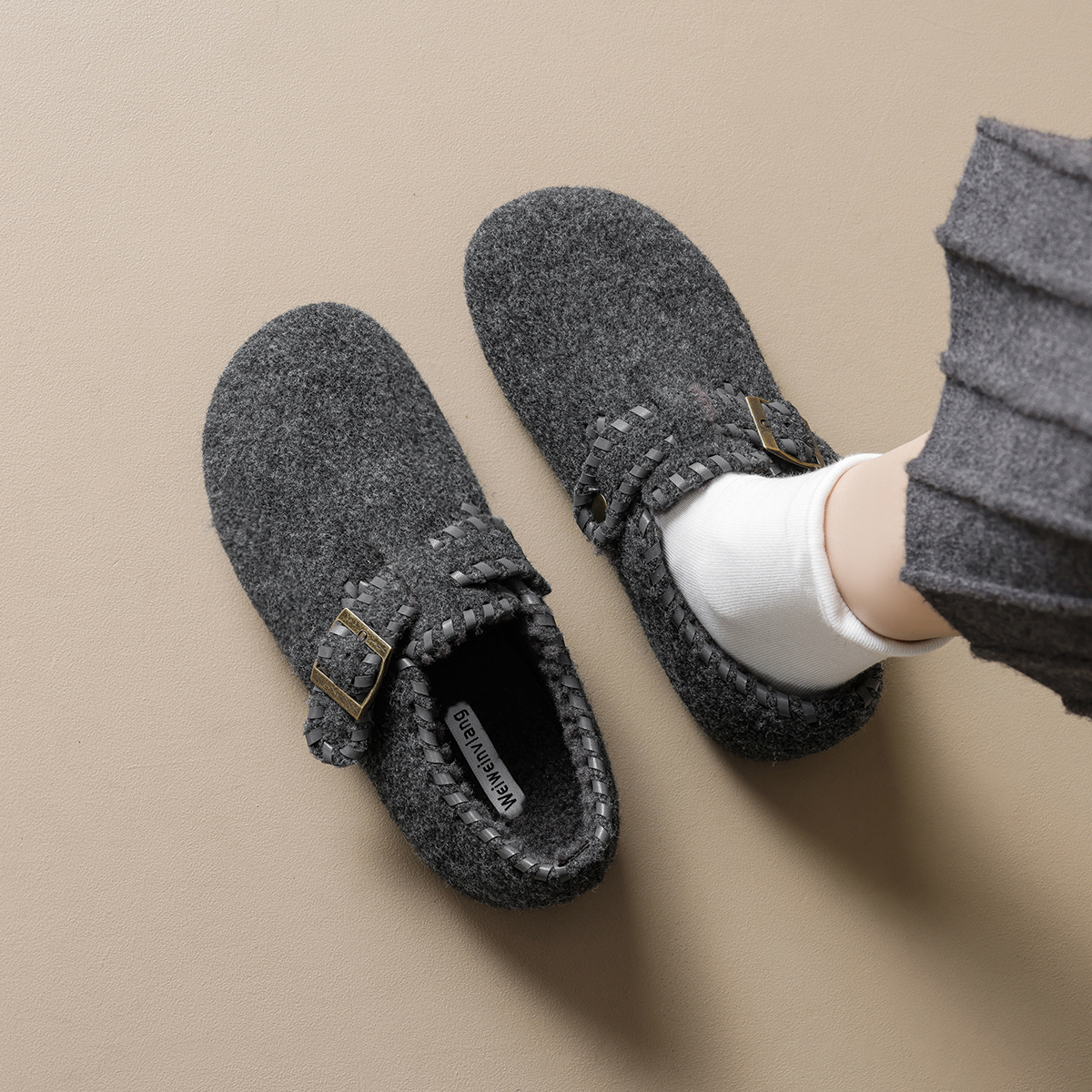 毛绒豹纹加绒厚底加绒保暖棉鞋内增高加绒毛毛鞋女勃肯鞋博肯棉鞋