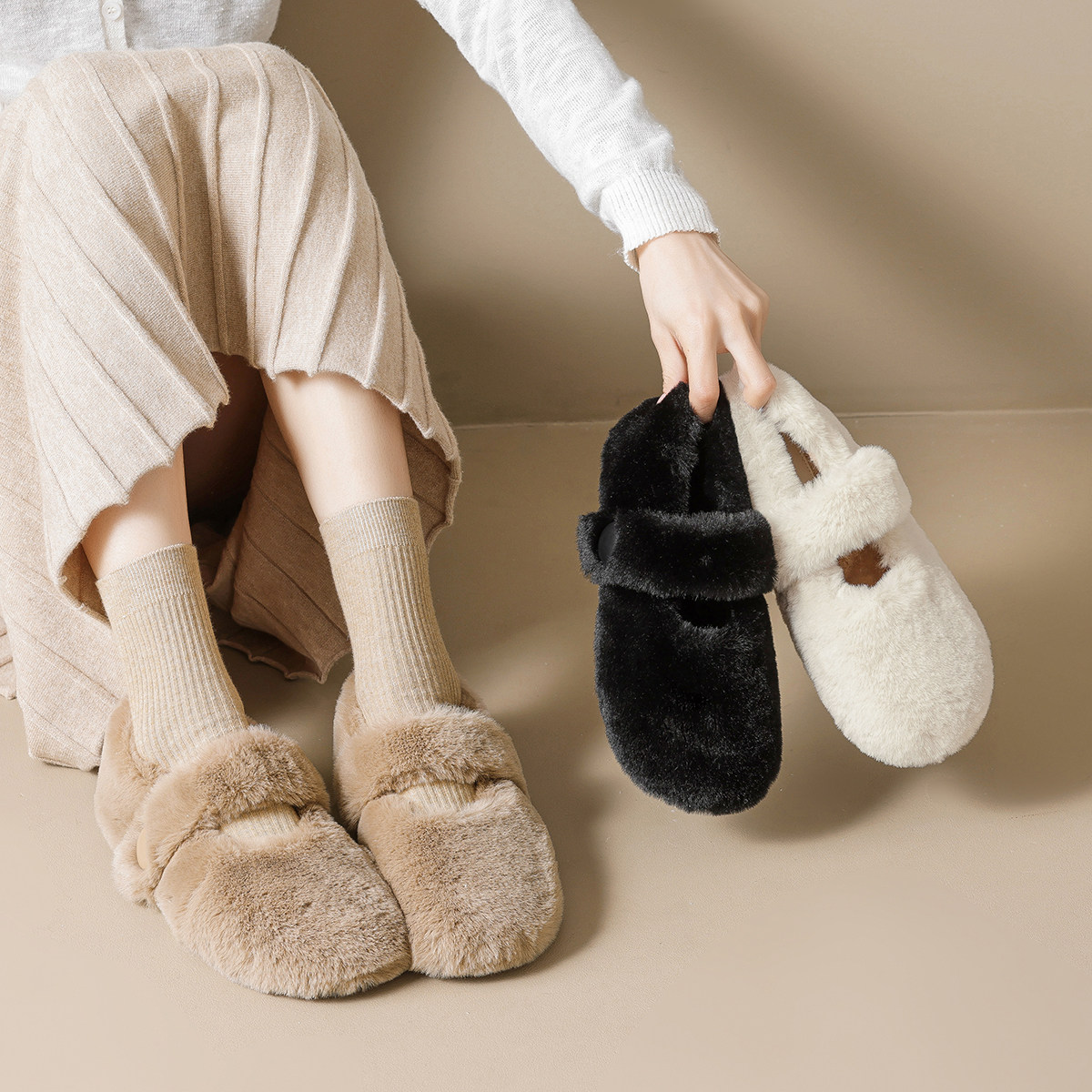 毛绒玛丽珍鞋女一字带保暖毛毛鞋平底玛丽珍加绒棉鞋保暖单鞋女,女鞋,玛丽珍鞋,淘宝优惠券,粉丝福利购,淘宝优惠卷