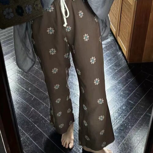 OWISH 奈良少女 重磅刺 定纺天丝棉麻超显瘦清凉微喇长裤遛弯裤