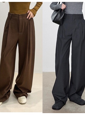 2025秋冬专柜款意大利进口敲细精纺羊毛显高显瘦连腰微弧阔腿神裤