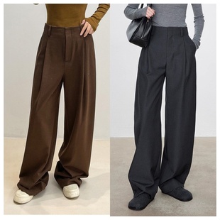 2025秋冬专柜款 意大利进口敲细精纺羊毛显高显瘦连腰微弧阔腿神裤