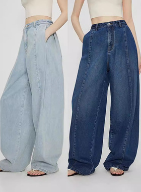 开间/时髦先锋 欧洲进口轻解构前分割雅痞侧工字褶宽松阔腿牛仔裤