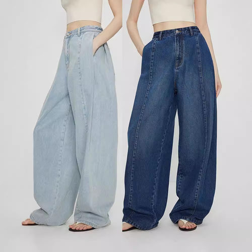 轻解构前分割雅痞宽松阔腿牛仔裤