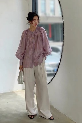 万太太紫色衬衫女夏设计感小众法式上衣甜美气质别致高级感防晒衫