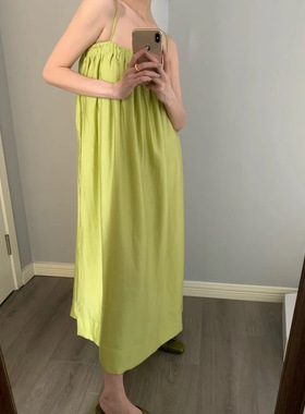 SAGE STUDIO 自然褶皱下的豁然明亮天丝奶油色纯色套头吊带长裙