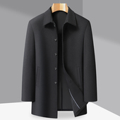 男装 300斤胖子中长款 羊毛呢风衣冬特大码 呢子大衣老干部翻领披风