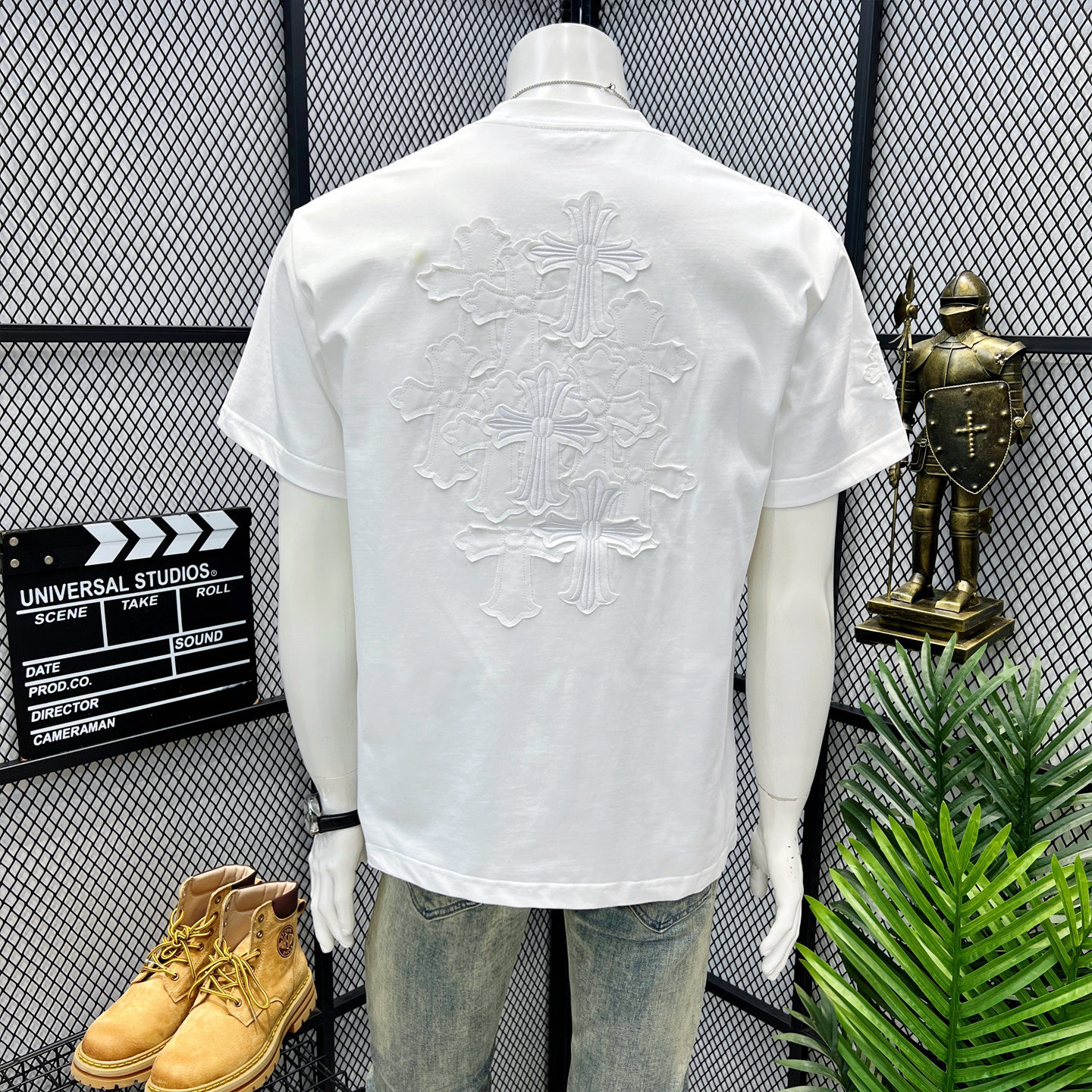 2026夏季新款欧美潮牌重工刺绣烧花十字架男女宽松短袖t恤半袖潮