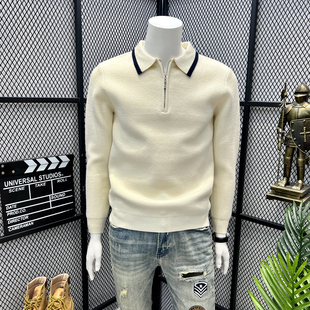 高品质针织POLO衫男翻领毛衣针织衫厚款撞色休闲男士简约修身男装
