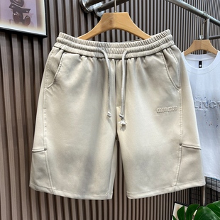 流行简约工装休闲短裤男款潮牌棉质五分裤男士夏季外穿抽绳沙滩裤