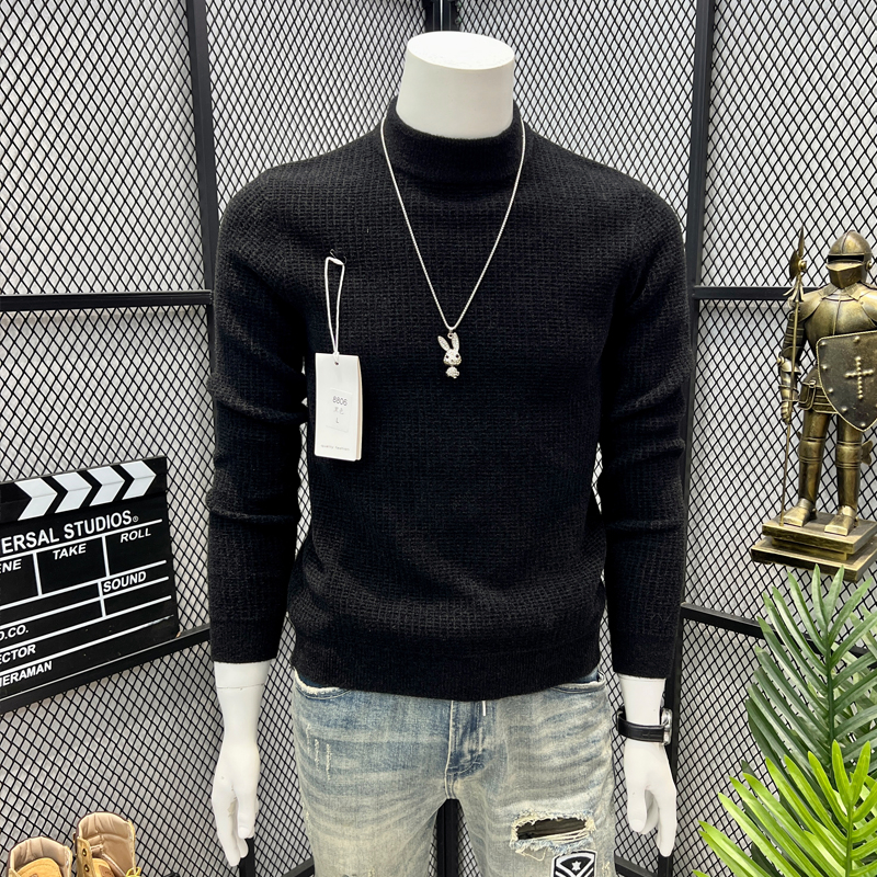 基础黑色毛衣男秋冬季加厚圆领保暖针织青年半高领纯色休闲打底衫