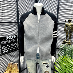 开衫毛衣男春秋季2025潮牌立领撞色针织外套男生休闲毛线衣服冬装