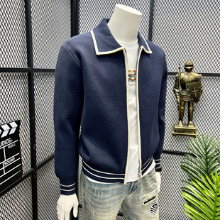 英伦复古男装秋冬商务通勤男士针织开衫高级感翻领上衣毛衣外套男