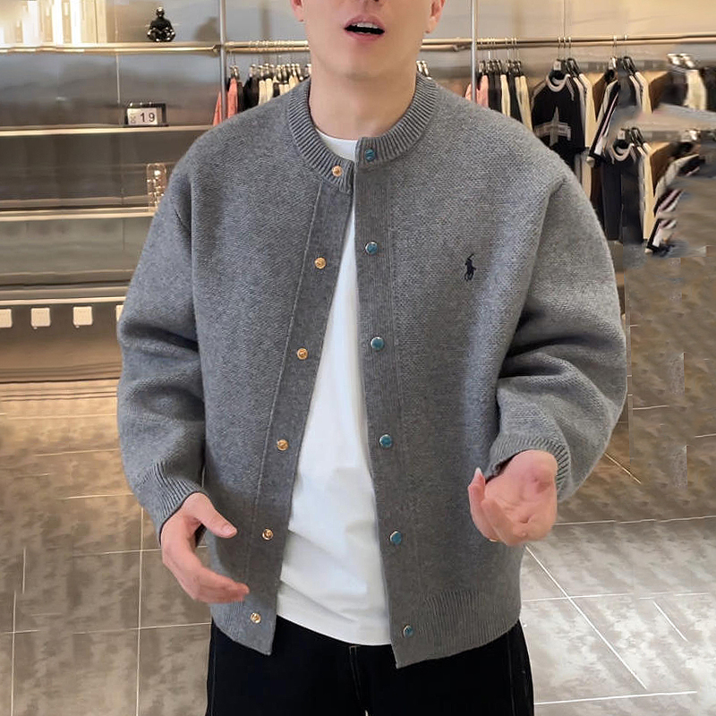 针织开衫外套男士秋冬季2025新款休闲棒球领夹克男秋冬装情侣上衣