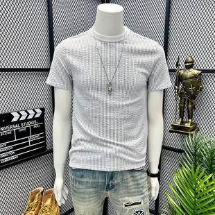 男士圆领春夏季条纹短袖上衣帅气百搭潮流韩版修身复古美式T恤衫