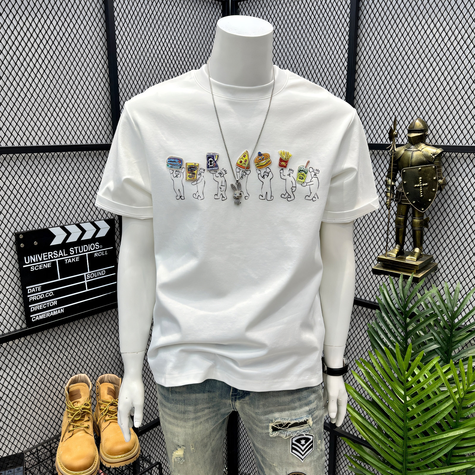 夏季小众简约刺绣纯棉短袖T恤男装美式休闲宽松潮牌半袖体恤上衣