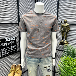 轻奢破洞帅气t衫 2026夏季 T恤烧花设计感上衣潮流爆款 冰丝短袖 男士