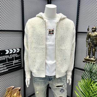 满天星设计感连帽开衫针织衫外套男士拉链开衫休闲宽松慵懒风毛衣