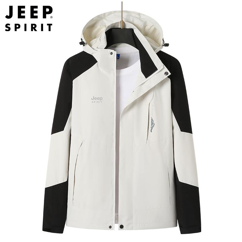 JEEP SPIRIT秋季单层防风钓鱼情侣可拆卸帽休闲夹克