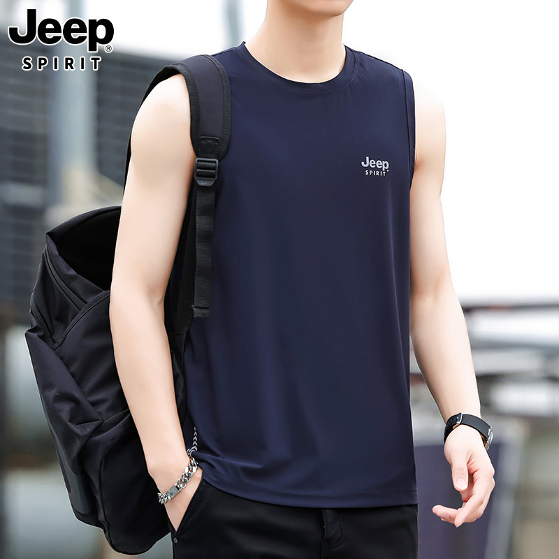 JEEP SPIRIT吉普冰丝男士背心夏季新款美式运动潮流坎肩无袖t恤