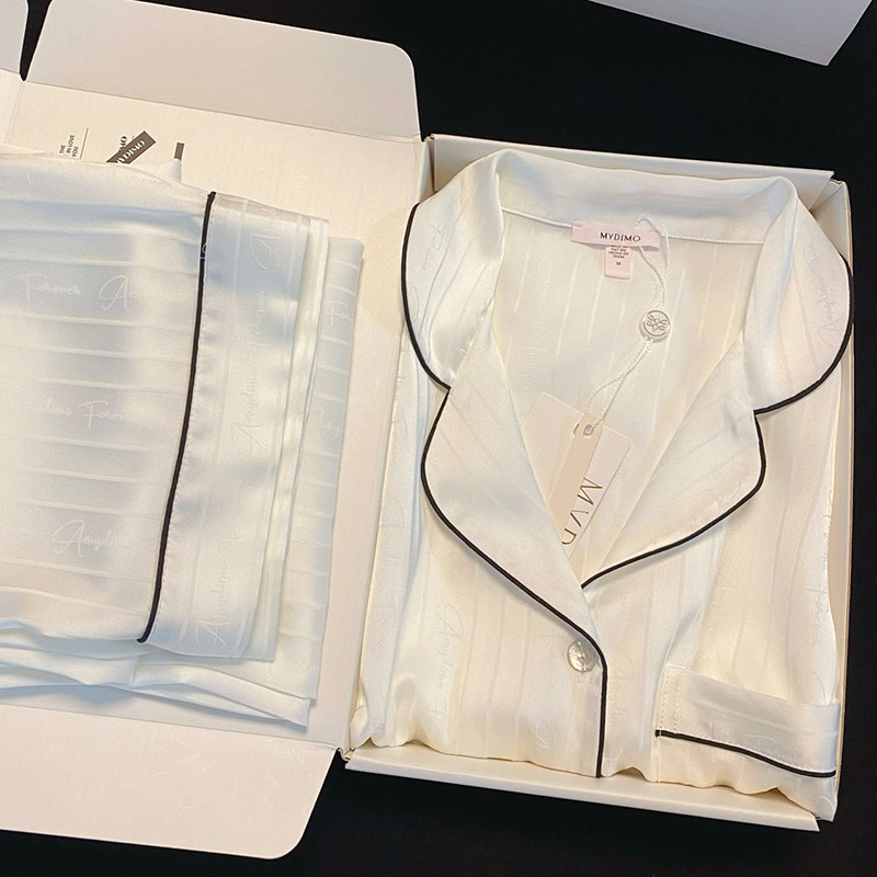 桑蚕丝高级感条纹真丝睡衣女春夏季男长袖短袖情侣款家居服礼盒装