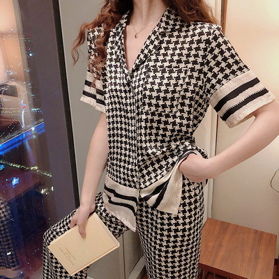 真丝睡衣女千鸟格家居服