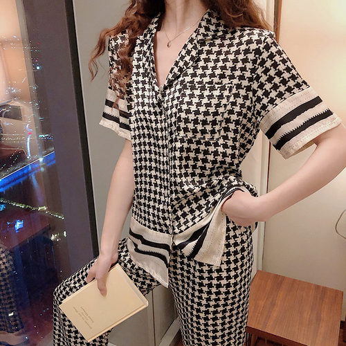 真丝睡衣女千鸟格家居服