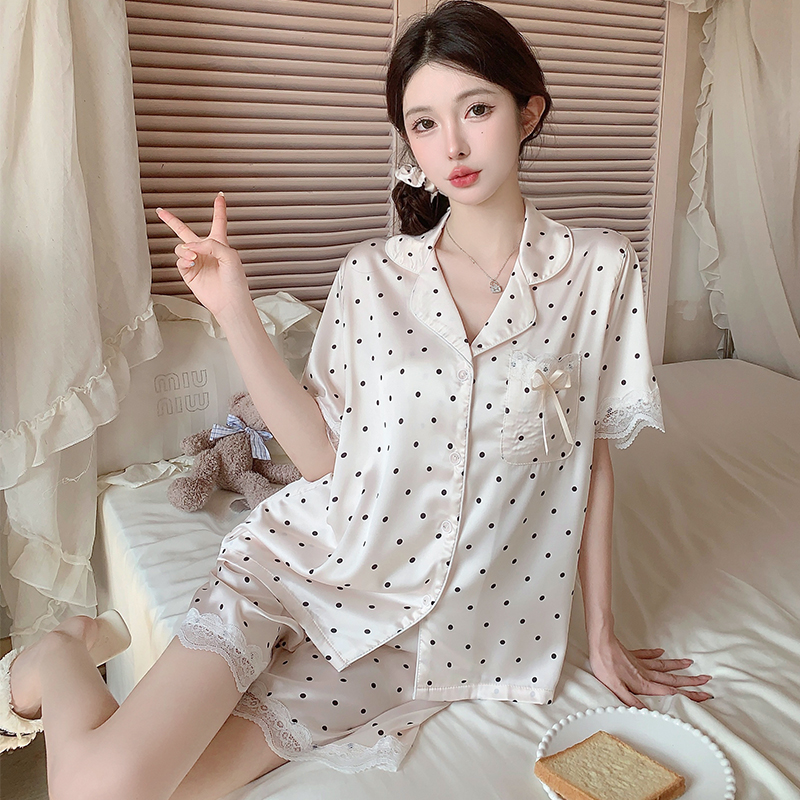 桑蚕丝睡衣女夏季真丝凉感短袖短裤高级感薄波点套装可外穿家居服