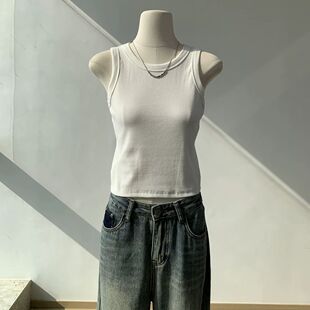 灰色吊带背心女内搭白色紧身打底衫短款修身无袖上衣女款外穿ins