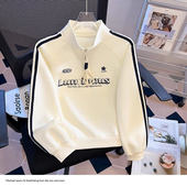 2025新款 棉质美式 半拉链立领卫衣女春秋季 设计感宽松显瘦无帽上衣