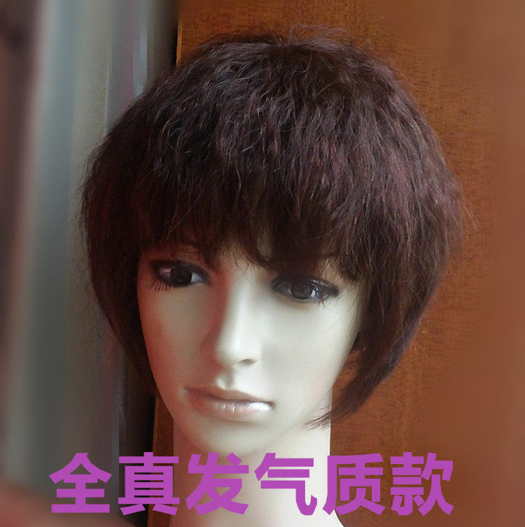 短发假发女真发短发卷发蓬松玉米烫真人发丝修脸自然中老年真发套