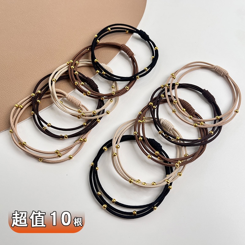金色小珠子三层打结高弹力皮筋
