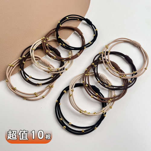 金色小珠子三层打结高弹力皮筋