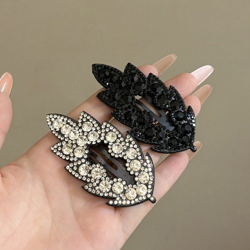 诗情画意黑色水钻树叶BB夹