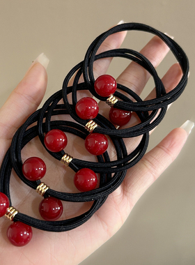 本命年红色珠子头绳小橡皮筋发圈女扎头发绳头饰发饰品头花高马尾