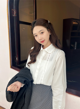 sui娃娃领白色蕾丝拼接衬衣