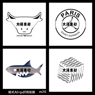 美式港风卡通鲨鱼矢量图t恤卫衣印花烫画设计参考素材ai源文件