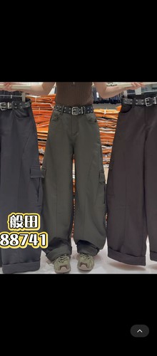 88741欧货秋季新款高腰显瘦宽松工装裤女宽松阔腿简约工装裤