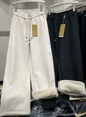 图作0058加厚绒冬季新款松紧腰休闲裤高腰显瘦直筒裤女