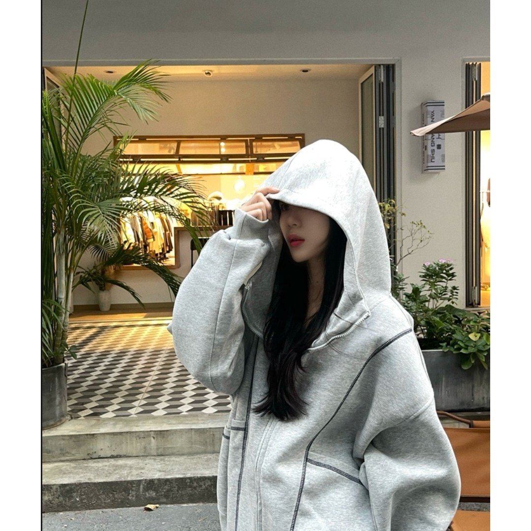 美式街头开衫薄款卫衣外套女春秋