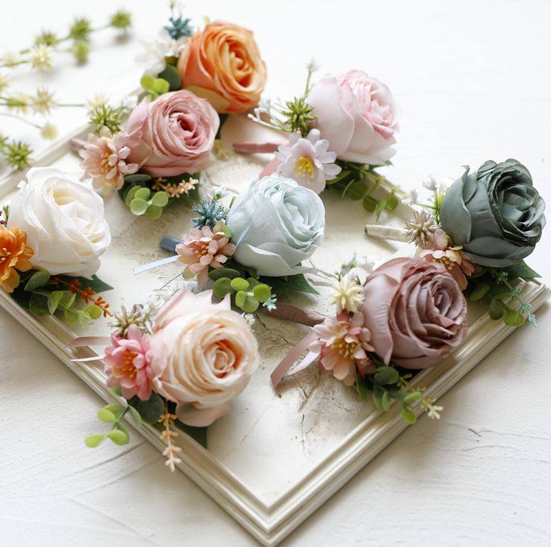 仿真玫瑰新郎伴郎结婚胸花新娘伴娘婚礼手腕花开业会议毕业装饰花