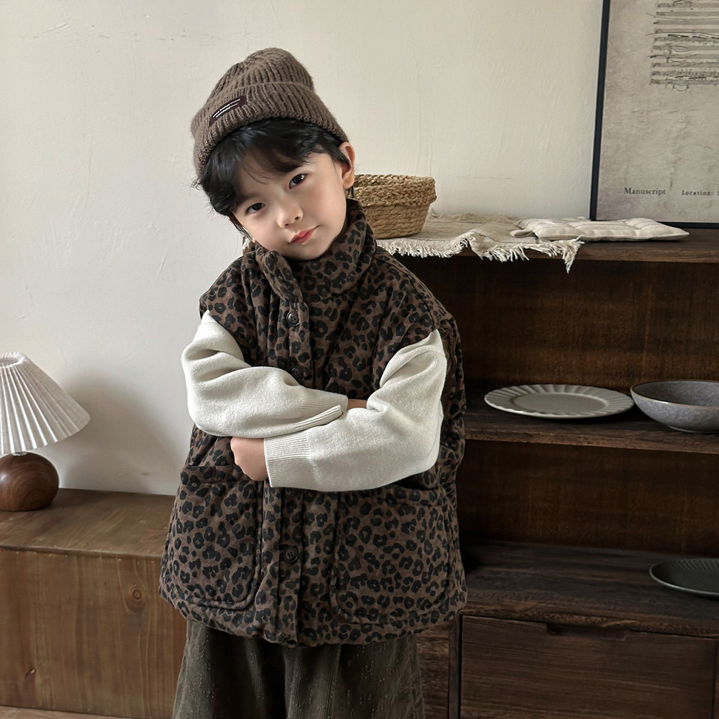 暮晨家新款冬装2025男童豹纹夹棉马甲中小童加厚保暖背心棉袄外套,童装/婴儿装/亲子装,马甲,淘宝优惠券,粉丝福利购,淘宝优惠卷