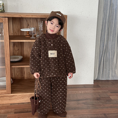 森系羊羔毛两件套童套装圆领加厚