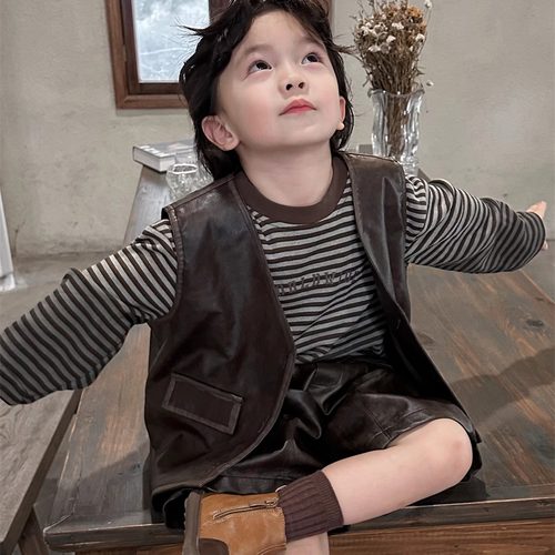 复古春秋季童马甲做旧擦色男女童