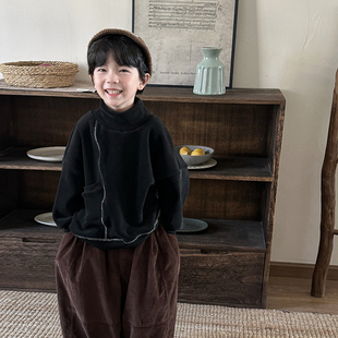 暮晨家新款冬装25男童明线双面绒高领卫衣中小童加厚洋气内搭上衣