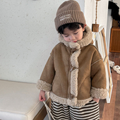 暮晨家新款 2025男童皮毛一体连帽外套中小童加厚洋气夹克大衣 冬装